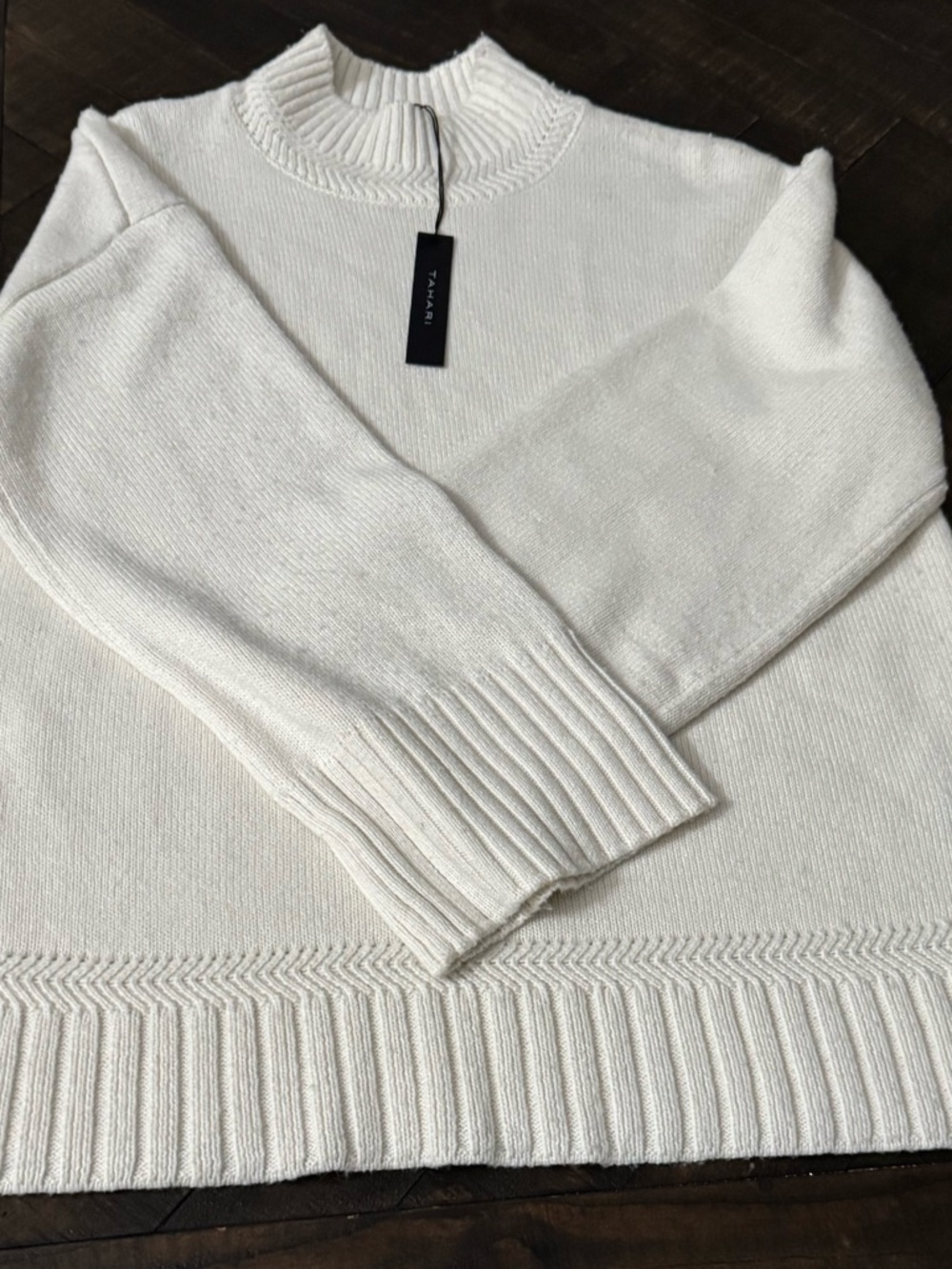 Tahari Cream Ribbed Mock Neck Sweater